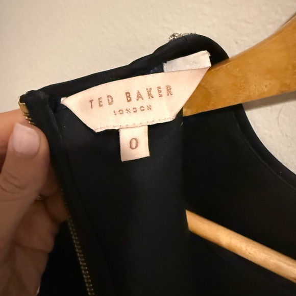 EUC Ted Baker Ayma Skater Dress | Metallic Blue Embellished Fit & Flare, Size 0 - Picture 8 of 13